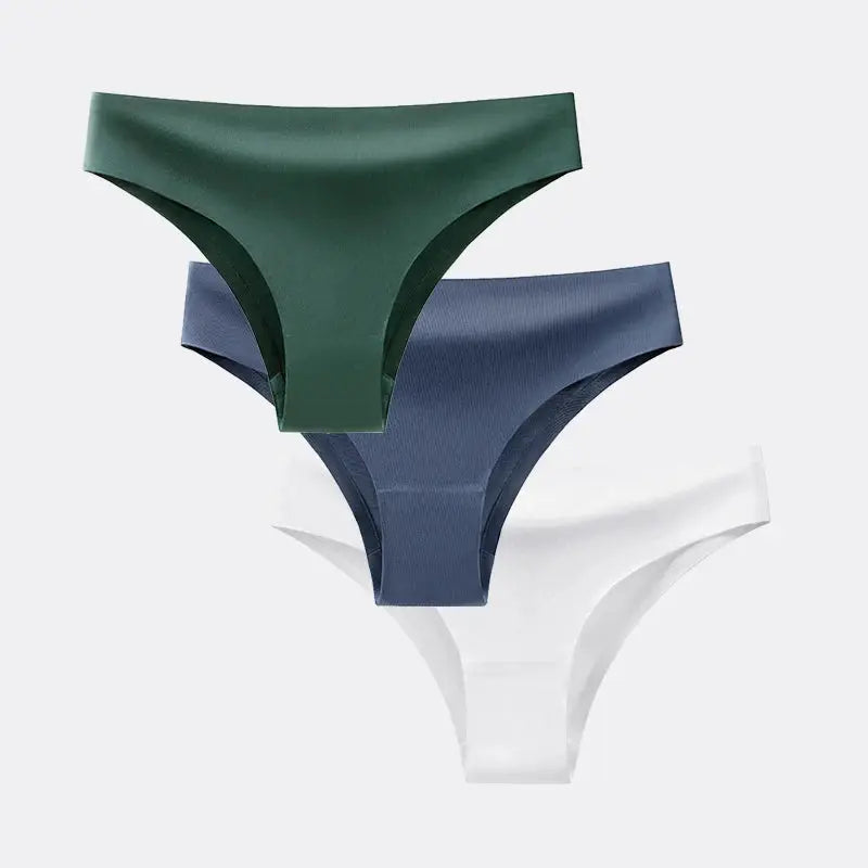 BANNIROU 3Pcs women's seamless ice-silk T-back panties set in green, blue, white by Simples Market