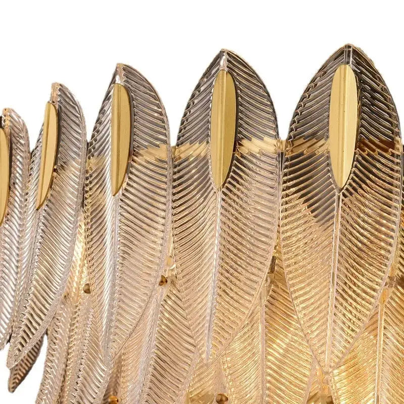 Glass leaf chandelier pendant lamp with gold-tone accents, French romantic Nordic design