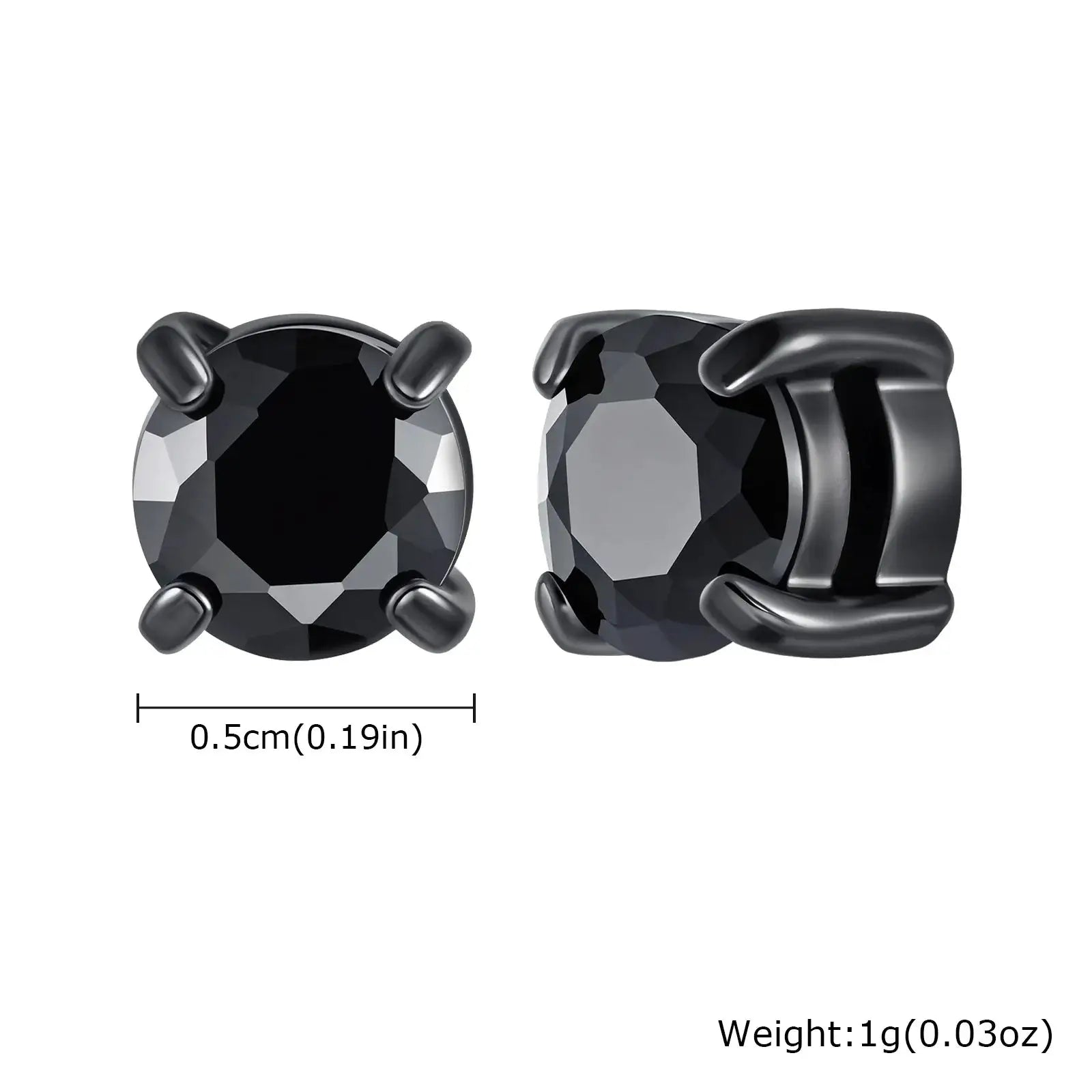 Simples Market punk round zircon magnetic ear studs; stainless steel, non-piercing, black stones, pair