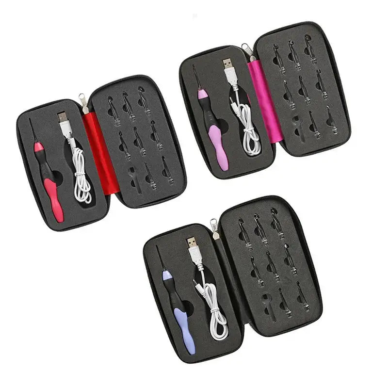 9 In 1 Light Up Crochet Hook Set USB Rechargeable Ergonomic Crochet Hooks LED Lighted Knitting Tools With Case