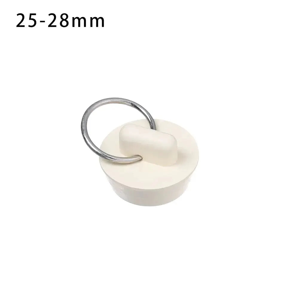 Rubber sink drain stopper with metal ring, white, 25–28mm, Simples Market