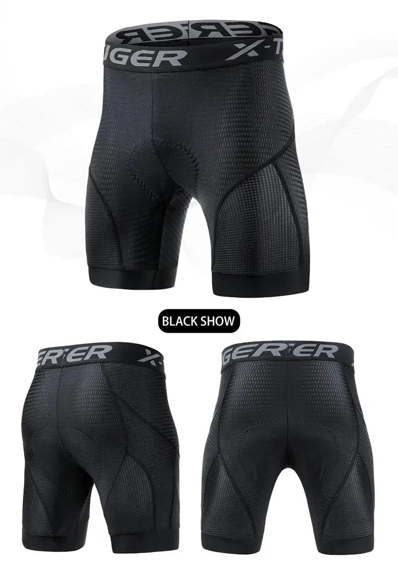 X-TIGER men's cycling shorts by Simples Market, black 5D padded, breathable liner with anti-slip leg grips