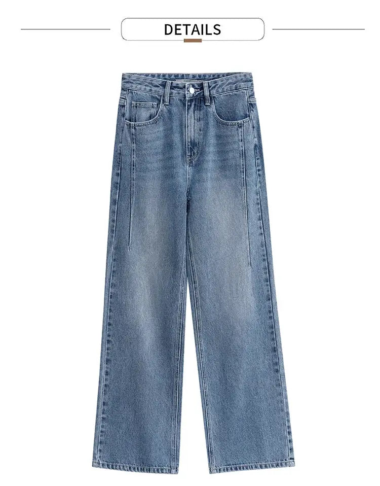 Amii Minimalism Vintage Denim Jeans Women Loose Wide Leg Autumn Pants