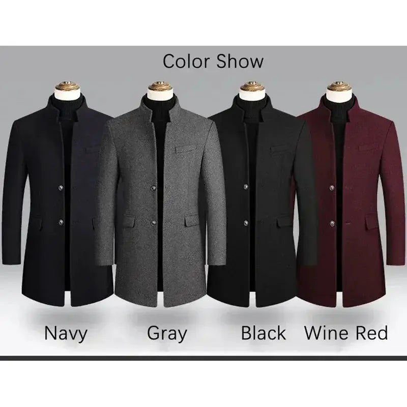 BROWON men's business casual trench coats in Navy, Gray, Black and Wine Red (4 coats)