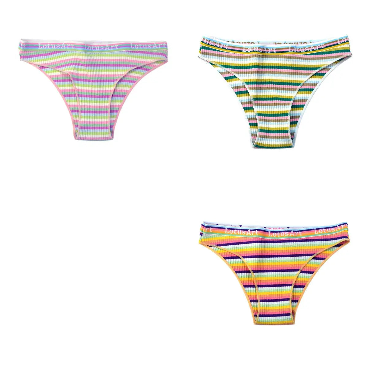 3-piece cotton panties for women, colorful striped low-rise briefs, breathable underpants set (LotusArt)