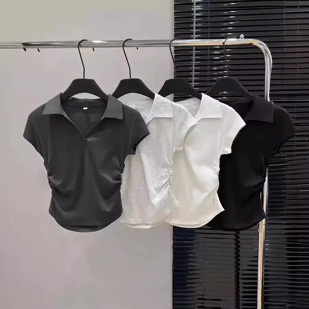 Cotton Summer Crop Top For Women Slim Fit Short Sleeve Tee Shirt