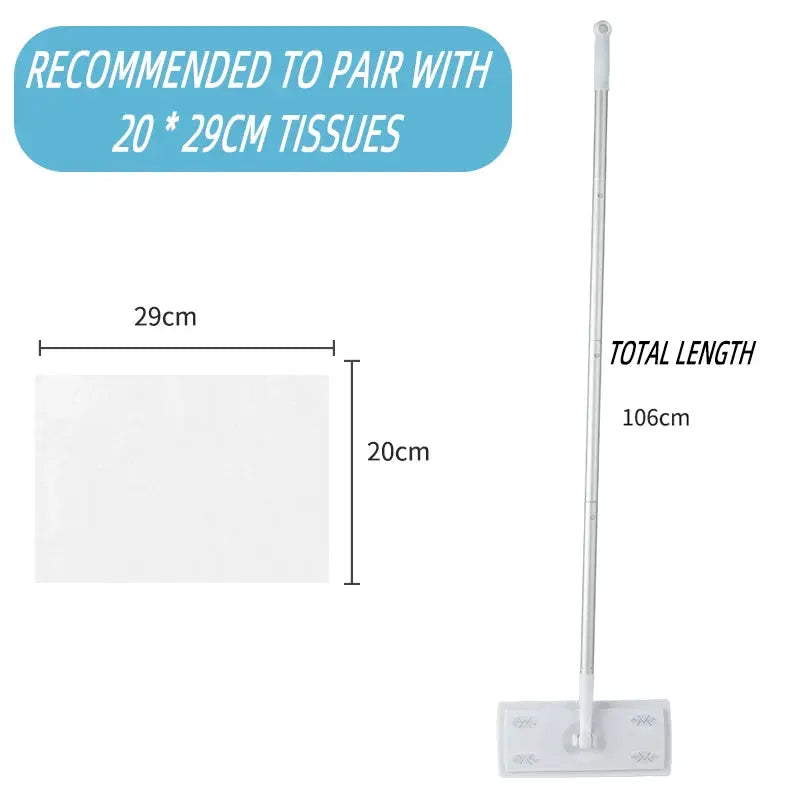 Flat mop replacement pad, white electrostatic dust cloth; 29x20 cm pad, 106 cm total mop length