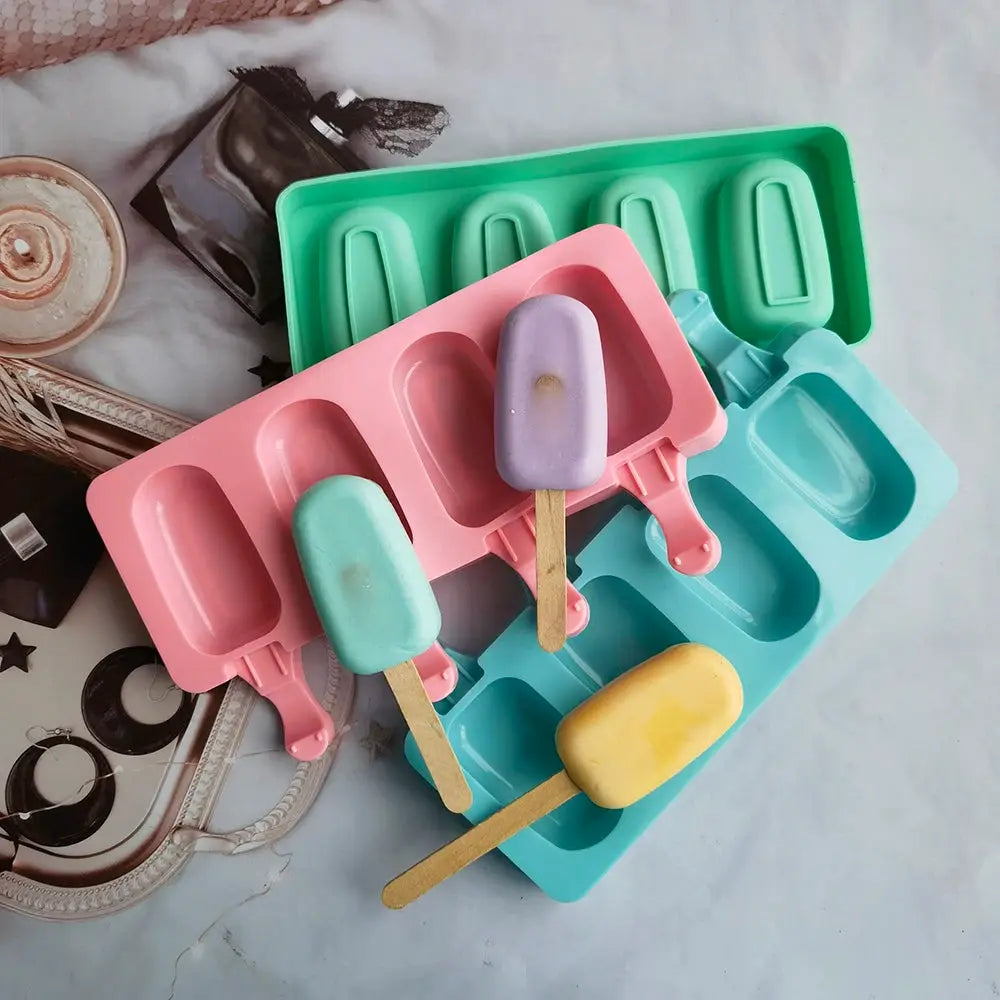 4 Cell Oval Silicone Ice Cream Mold For Popsicles DIY Ice Pop Maker And Cake Baking Tool