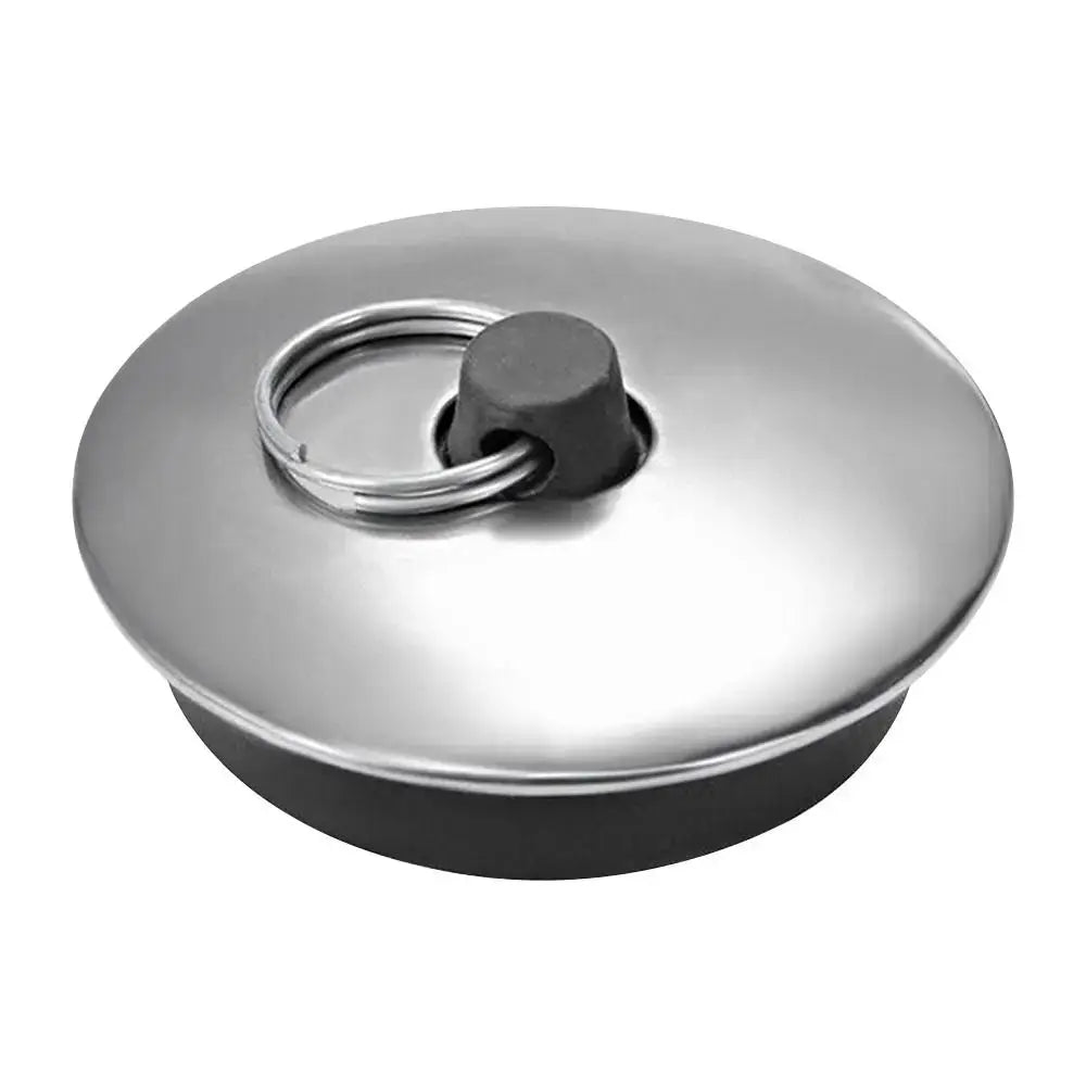 Stainless steel bath plug with rubber stopper and pull ring by Simples Market