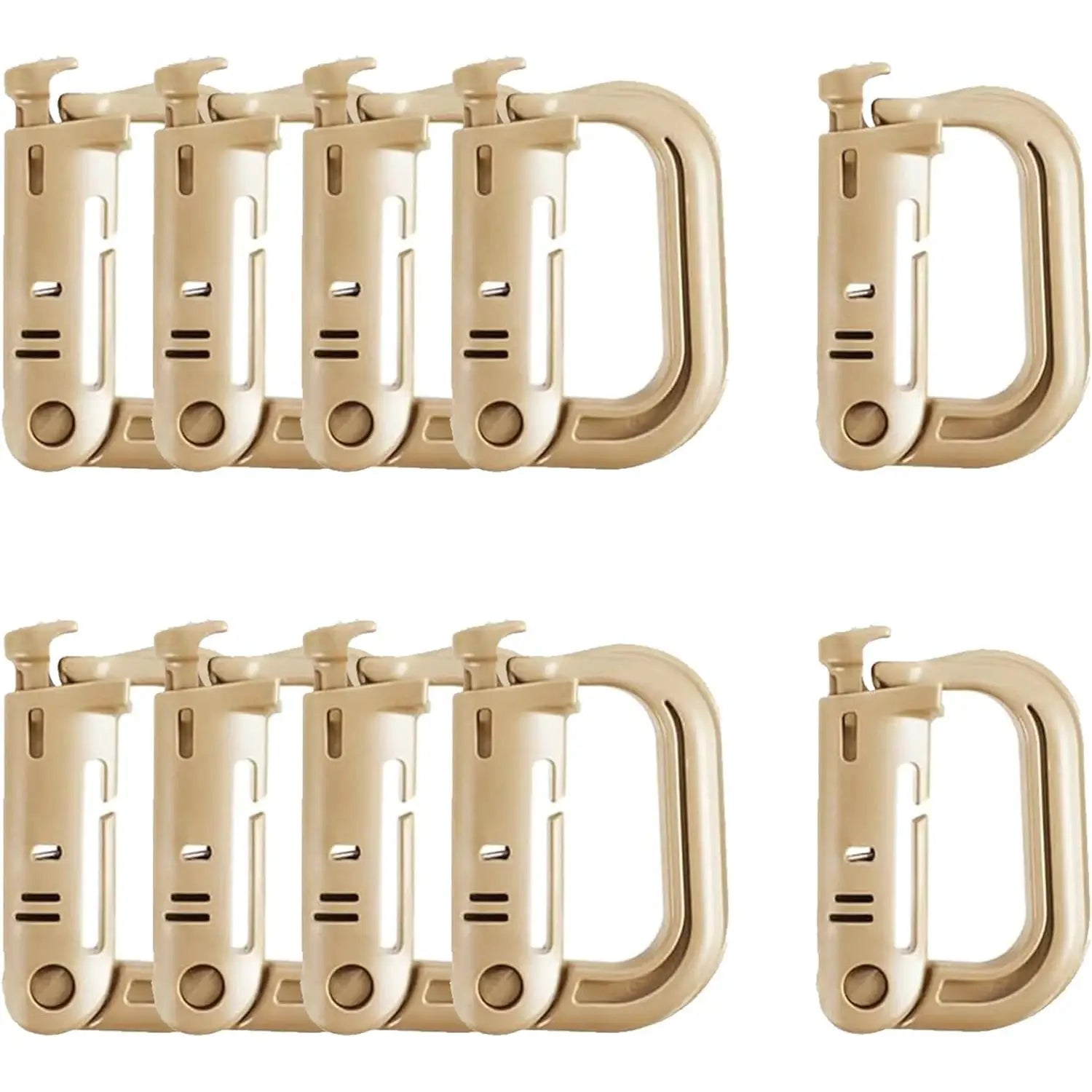 Simples Market tan tactical D-ring carabiners set with Grimlock locking, MOLLE webbing clips