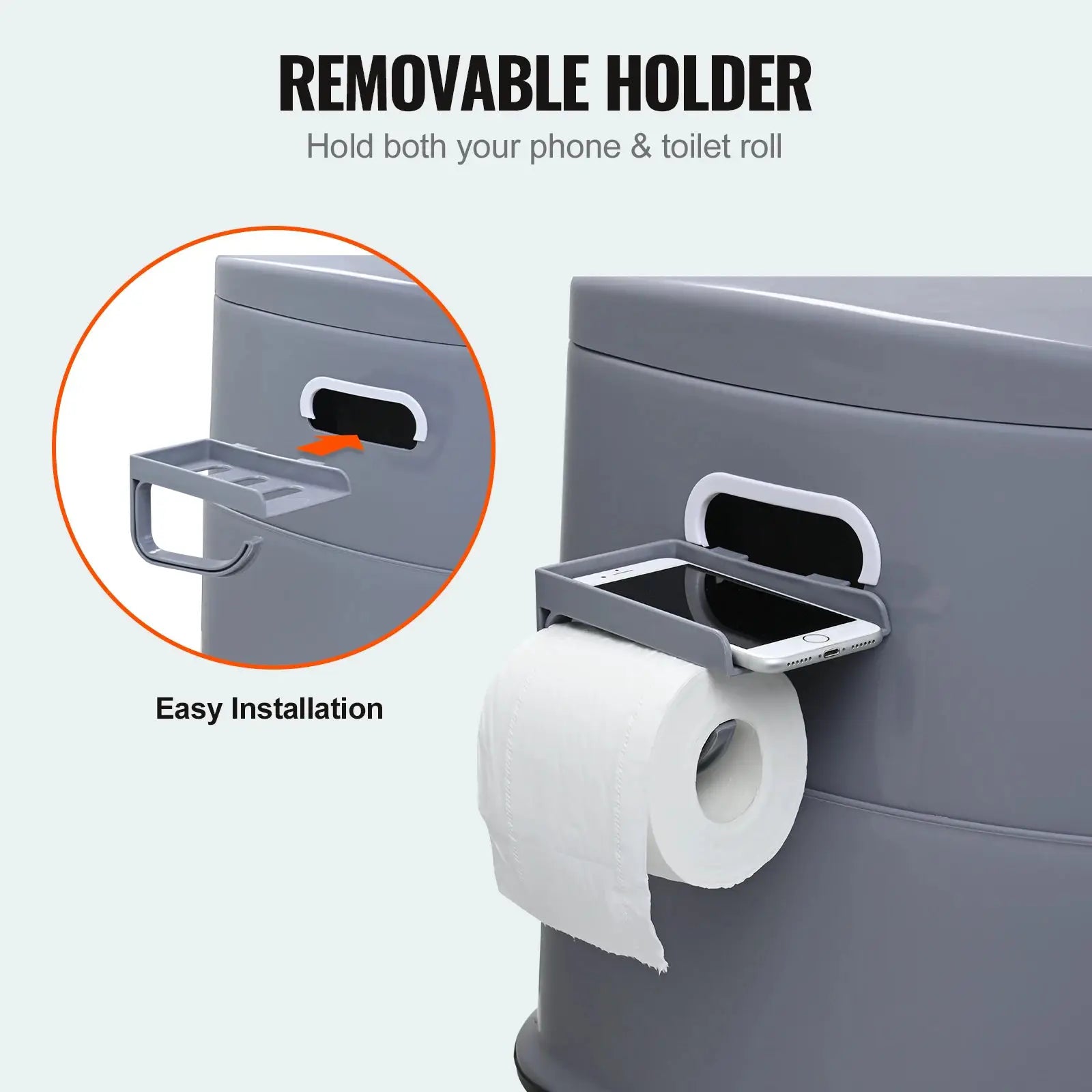 Portable camping toilet with removable holder and paper roll, gray plastic by Simples Market SucceBuy.