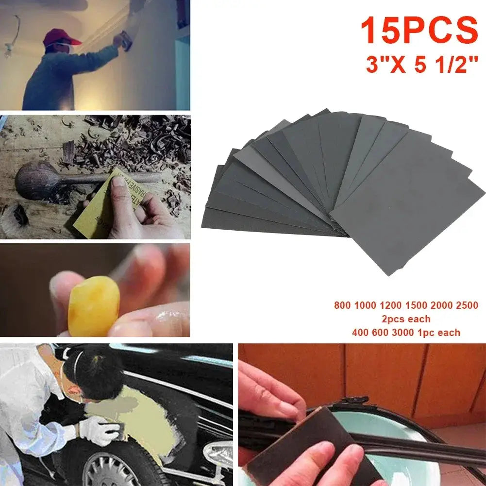 15 Piece Sandpaper Set With Grits 400 600 800 1000 1200 1500 2000 2500 3000 For Wet And Dry Sanding Abrasive Papers