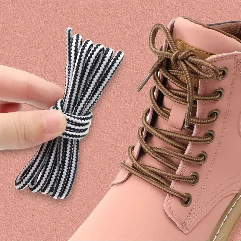 Round cotton shoelaces striped black/white, Simples Market, 1 pair, 70–150 cm for boots and sneakers