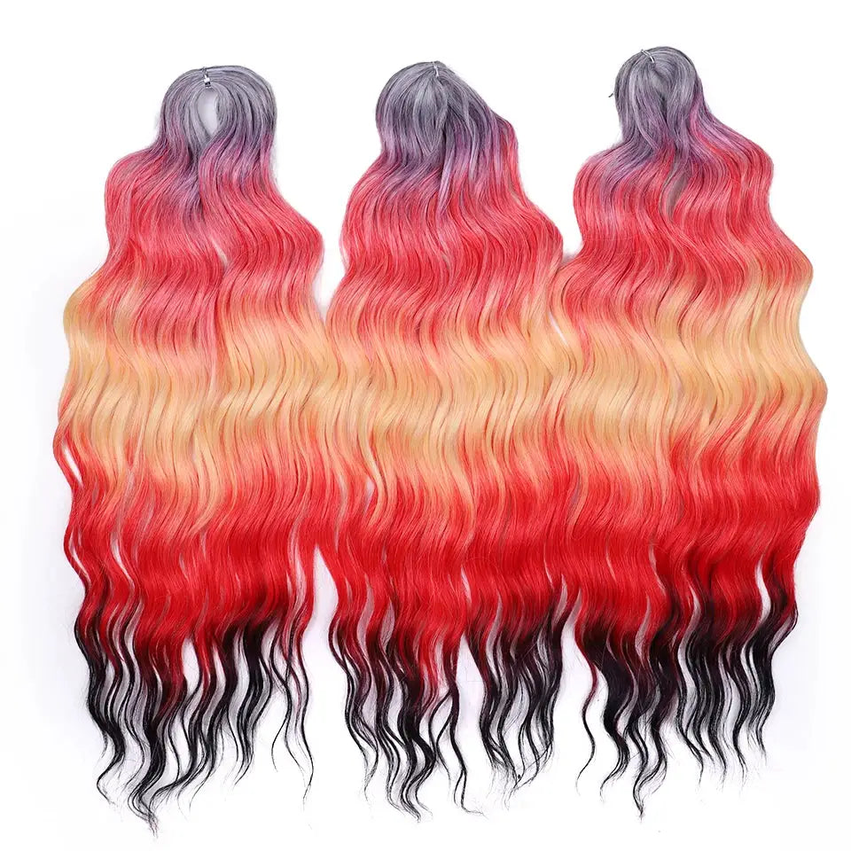 Noble Hair Synthetic 24-inch loose deep wave braiding extensions, ombre blonde-red-black, three bundles