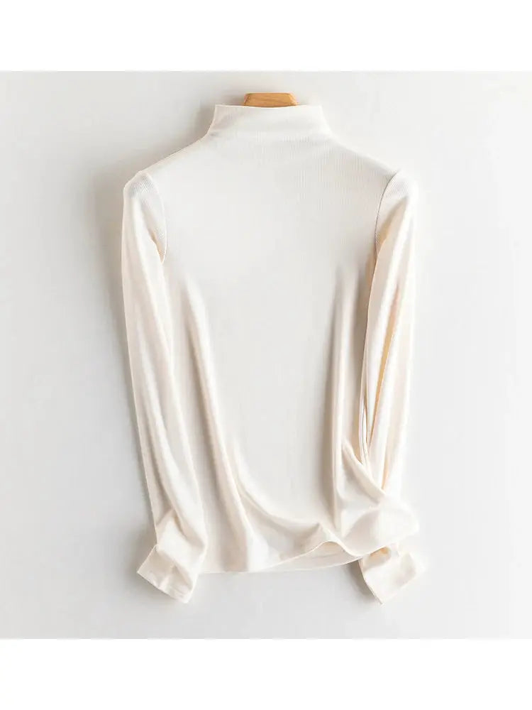SuyaDream Women Silk Viscose Thermal Base Layer Top With Turtleneck For Warmth And Style