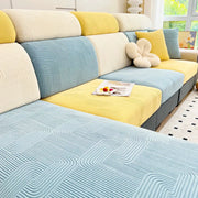 Sofa seat cushion cover set by Simples Market in blue, yellow, cream jacquard, stretchy, removable and washable