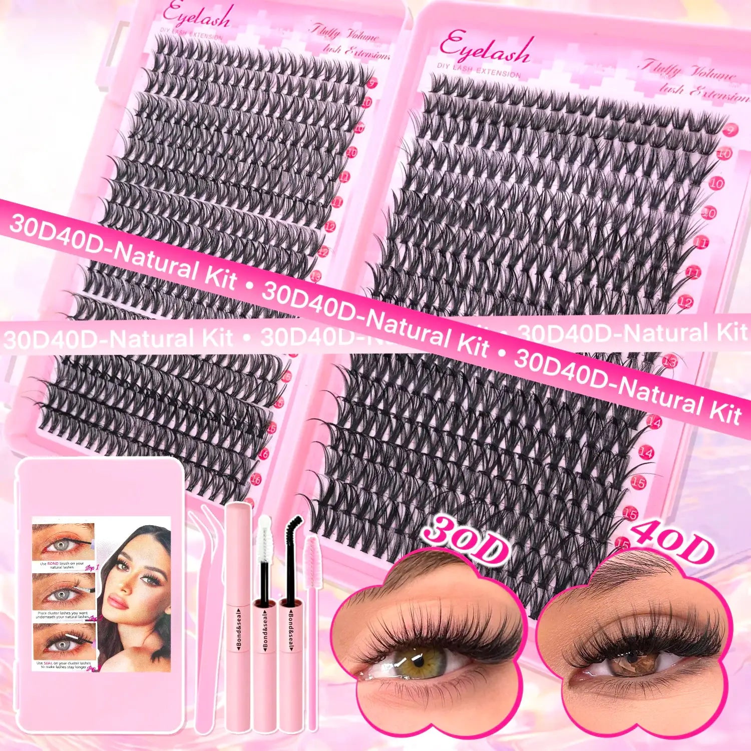 DIY Lash Extension Kit For Clusters And Individual Eyelashes 9 To 16mm Bond And Seal Wispy Natural Look