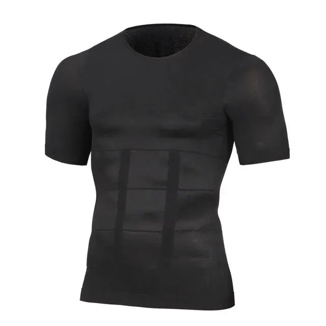 Simples Market men's compression body shaper short-sleeve black shirt with abdominal panels
