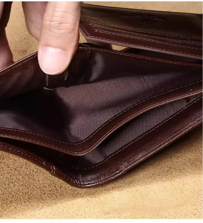 ManBang classic style wallet, brown genuine leather with fabric interior by Simples Market