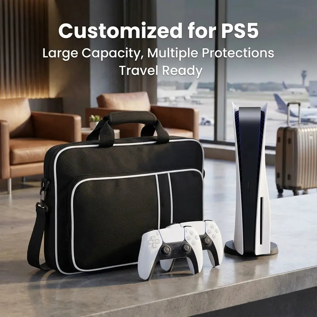 EliteGuard PS5 Travel Case With Shock Absorbing Padded Organizer For Console Controllers Games And Headset