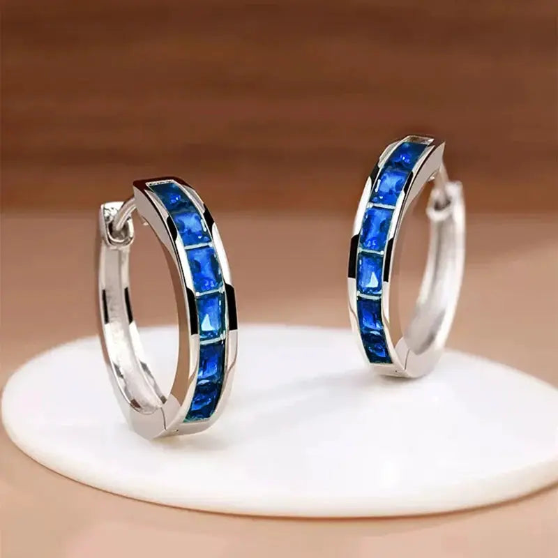 Huitan Classic Design Women Hoop Earrings With Princess Square CZ Cubic Zirconia Elegant And Versatile Jewelry
