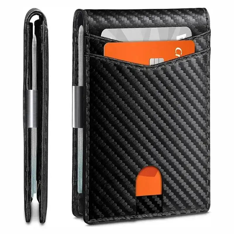 RFID carbon-fiber slim men's wallet black card holder with front-pocket slots