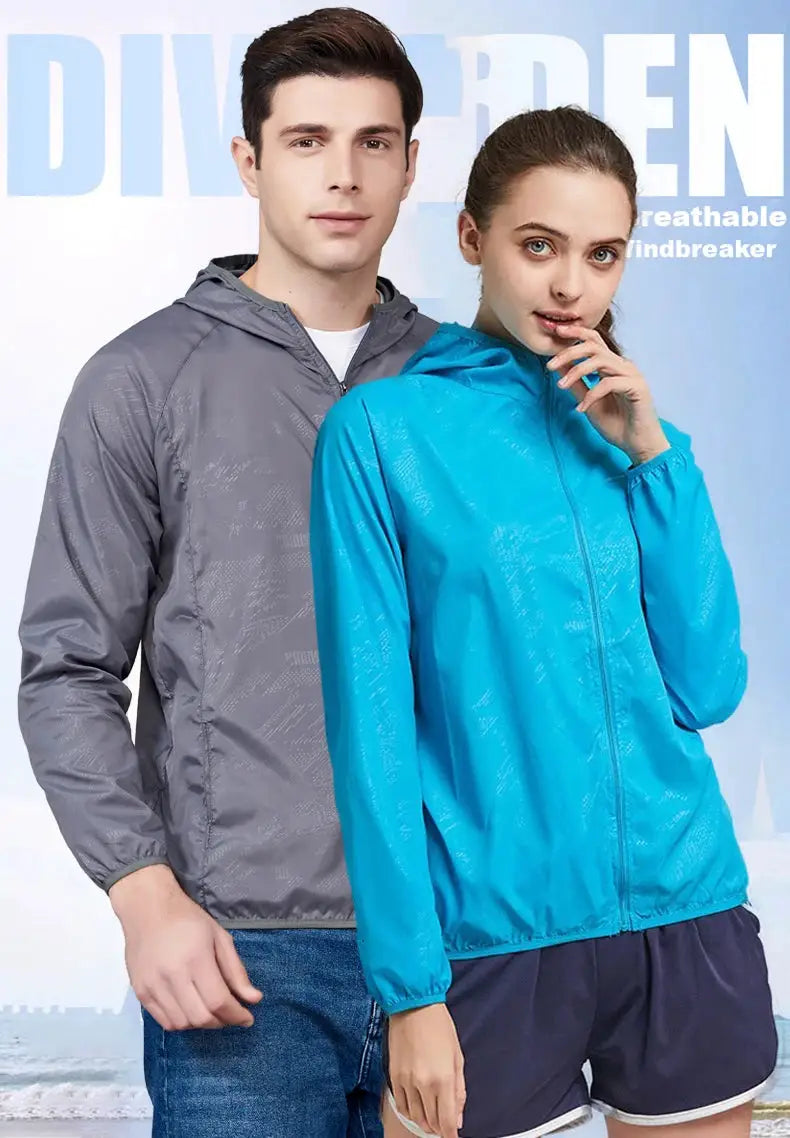 JNLN unisex hiking windbreaker jackets blue and gray, waterproof quick-dry rain coats by Simples Market