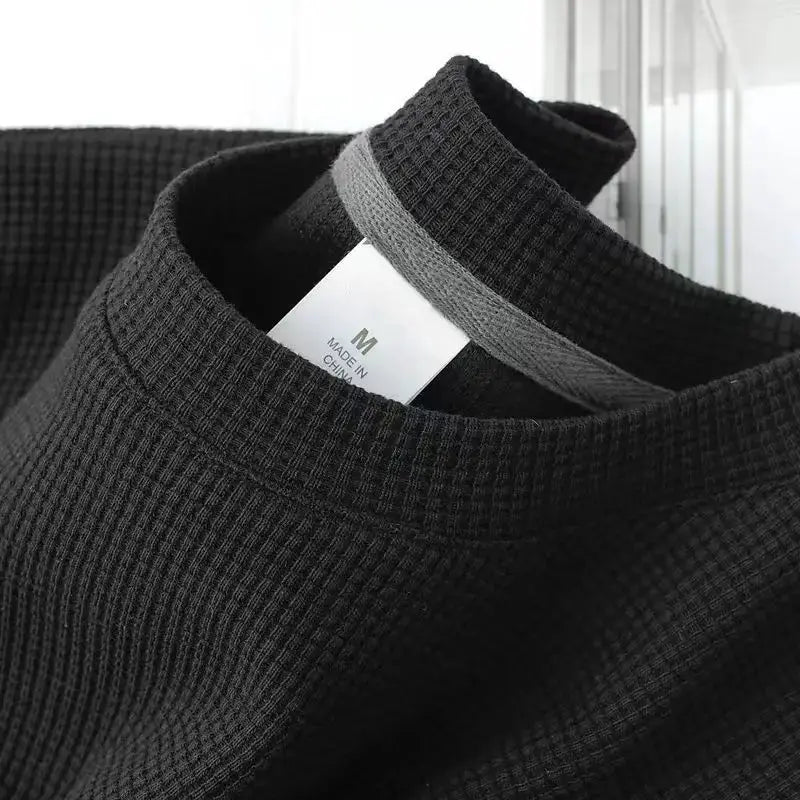 Waffle Knit Short Sleeve T Shirt For Men And Women Summer Japanese Round Neck Loose Casual Solid Color