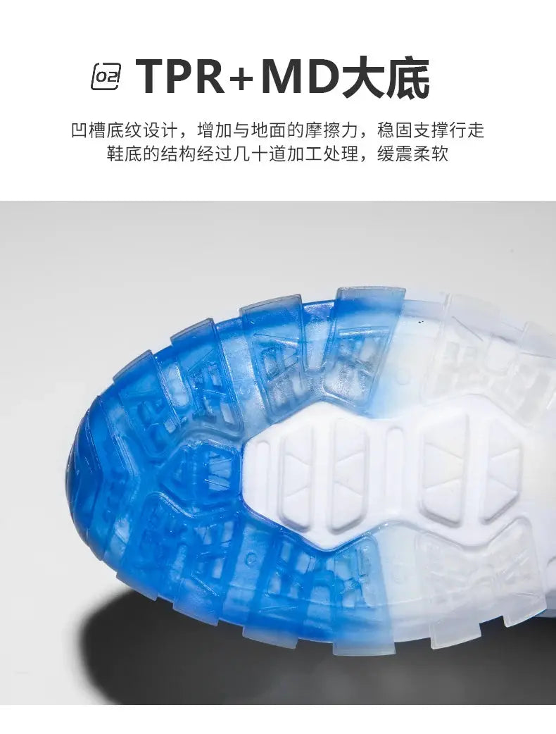 Men's sneakers with blue translucent outsole and white midsole