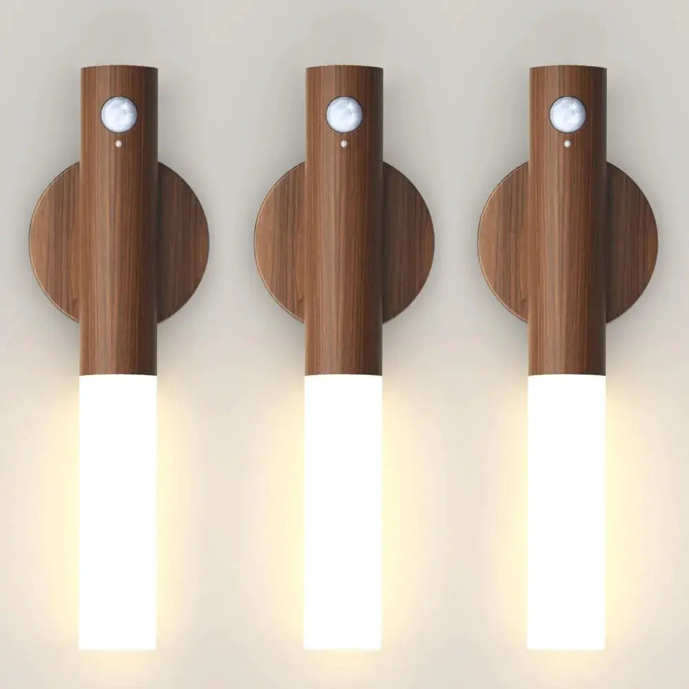 LumaWood Rechargeable Magnetic Wall Sconce Wireless Night Light With Motion And Daylight Sensors