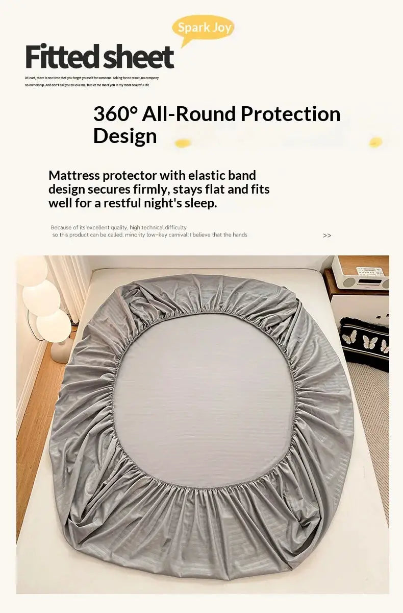 Fitted sheet with elastic band in solid gray, soft mattress cover for single to king beds.