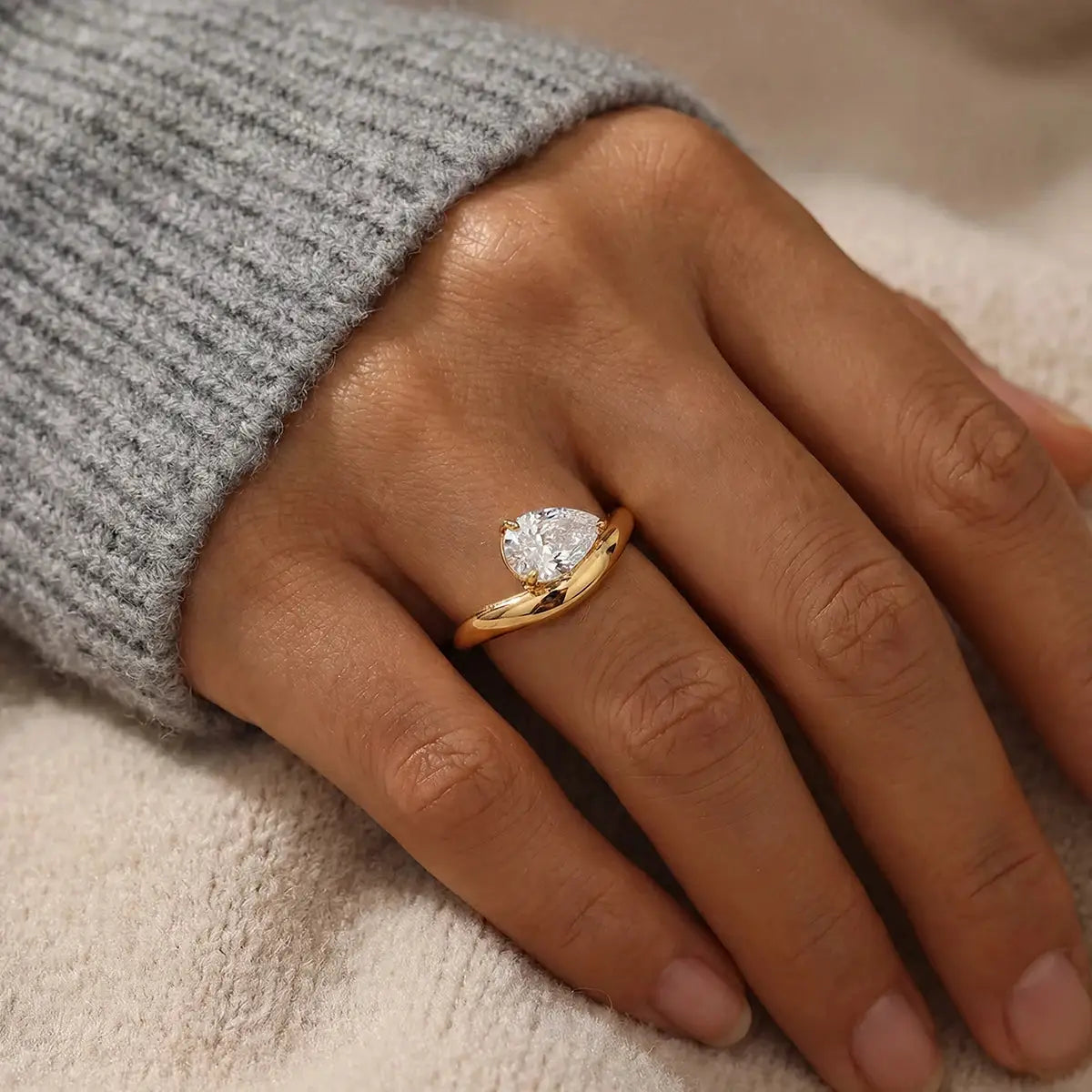 925 Sterling Silver Water Drop Interwoven Ring With Clear Pearl CZ For Women Gift Wedding Fine Jewelry