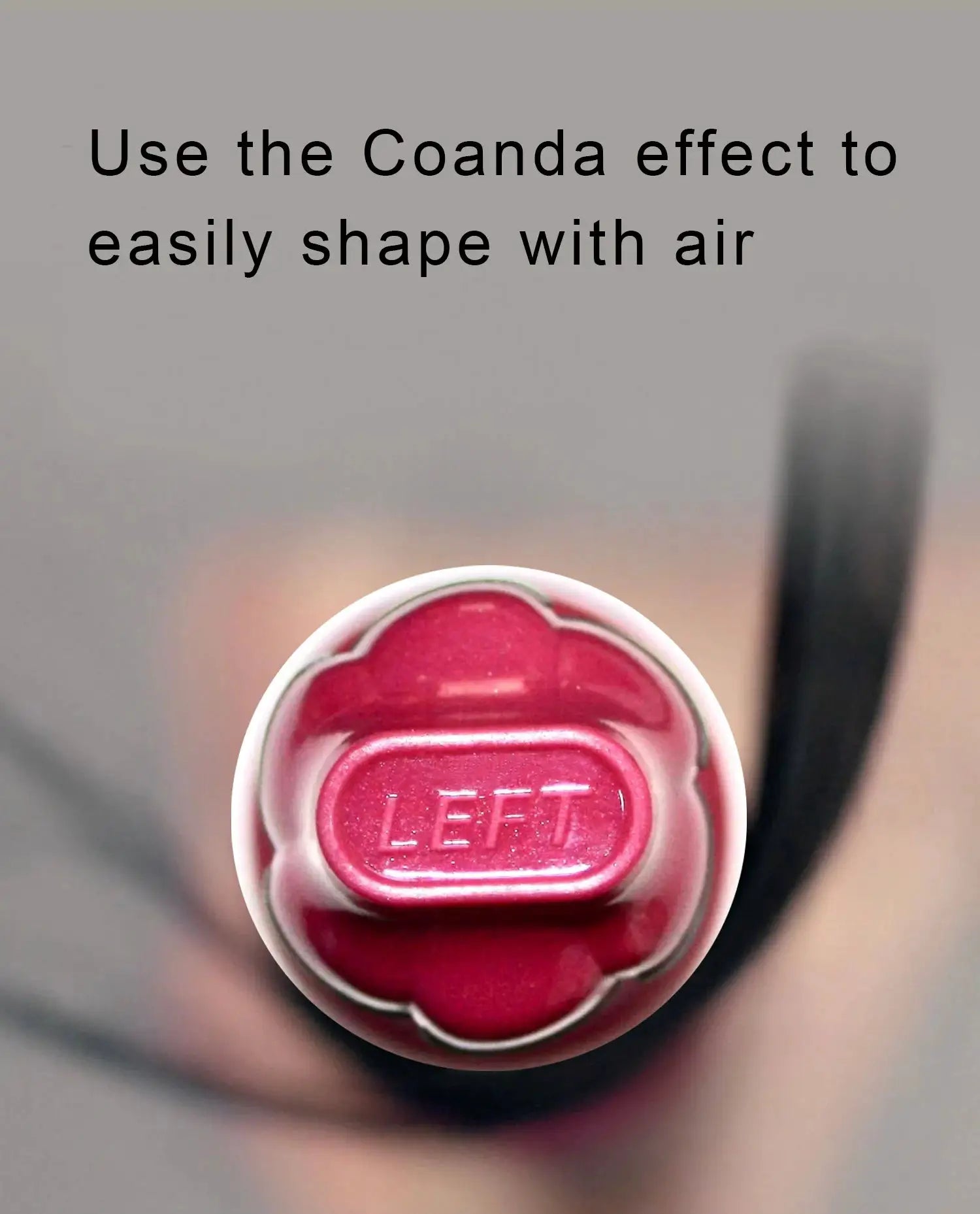 6-in-1 hair styler pink; close-up of the pink control dial labeled LEFT