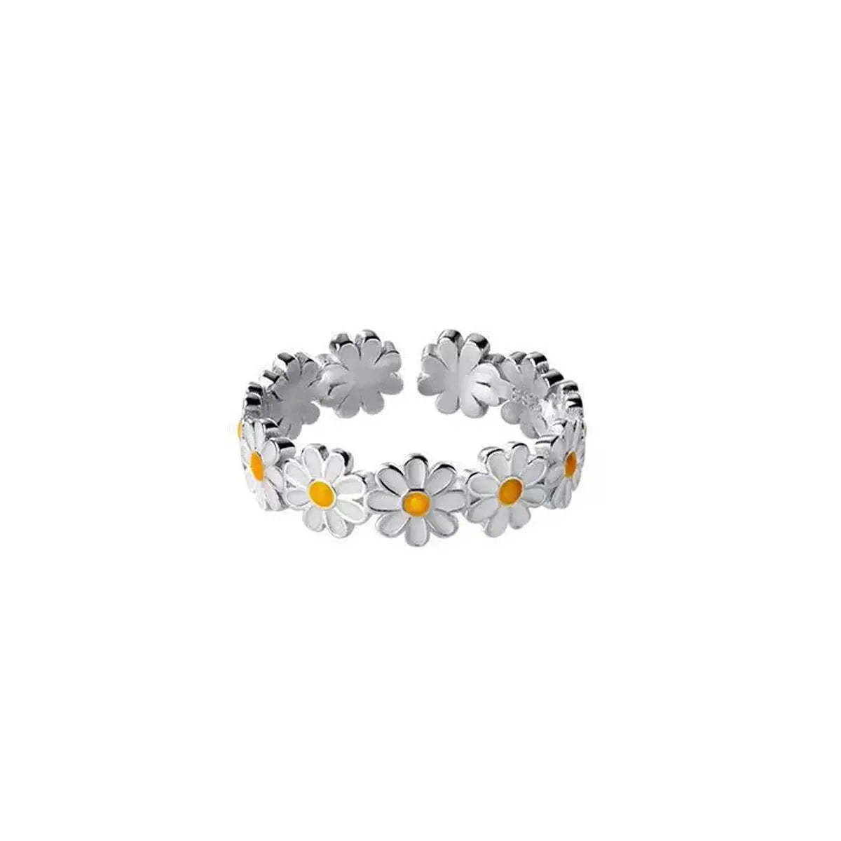 Enamel Daisy Flower Open Ring For Women Korean Inspired Style Trendy Jewelry Wedding Gift