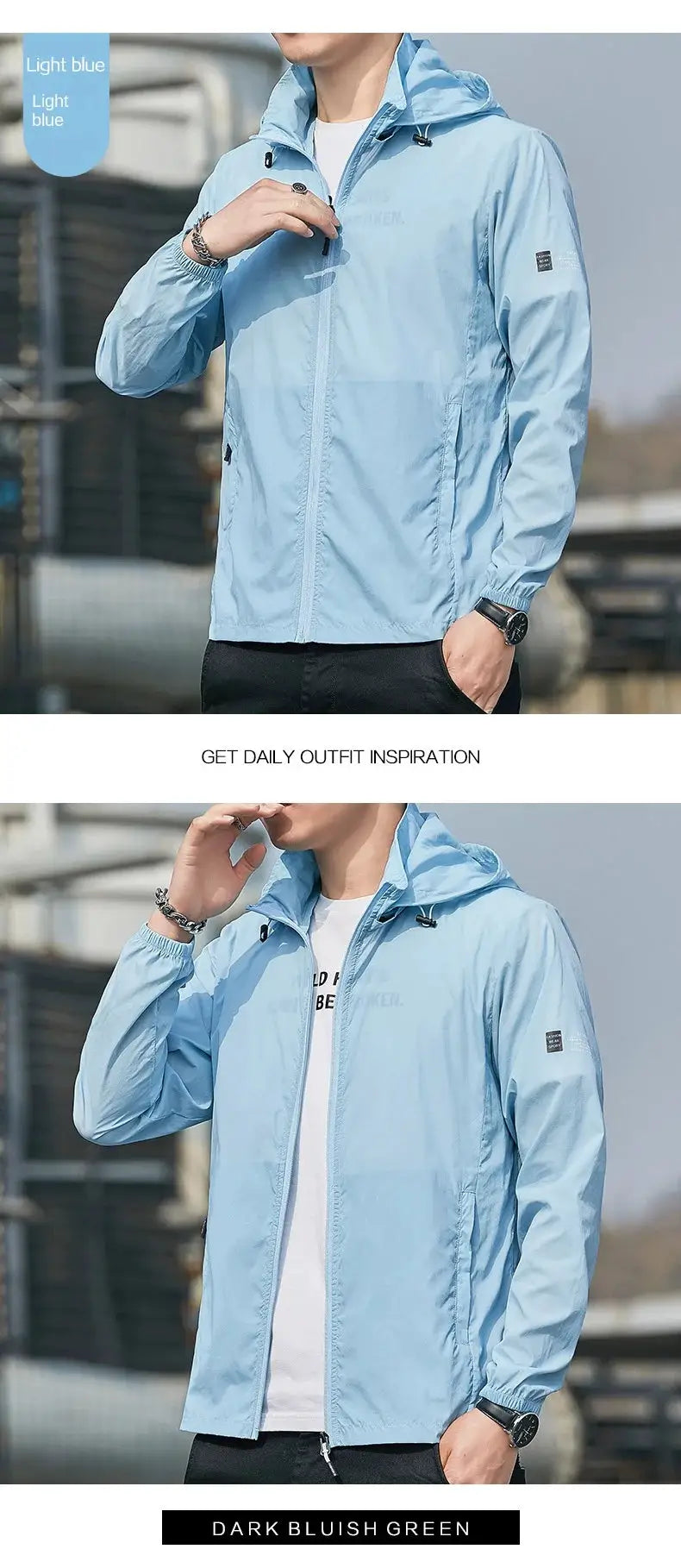 Hooded windbreaker jacket, light-blue, Simples Market, waterproof quick-dry sun protection for men and women