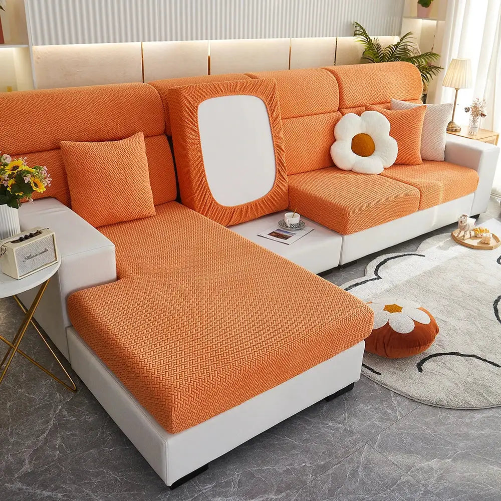 Jacquard Sofa Slipcover Twill Pattern Elastic Cover For L Shaped Sofas Loveseats Chairs Furniture Protector Living Room