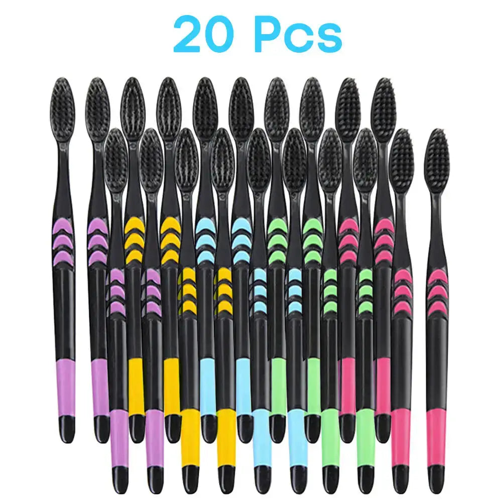 EcoSmile Bamboo Charcoal Toothbrush Set Of 10 Deep Cleaning Soft Bristles Ultra Fine For Thorough Plaque Removal
