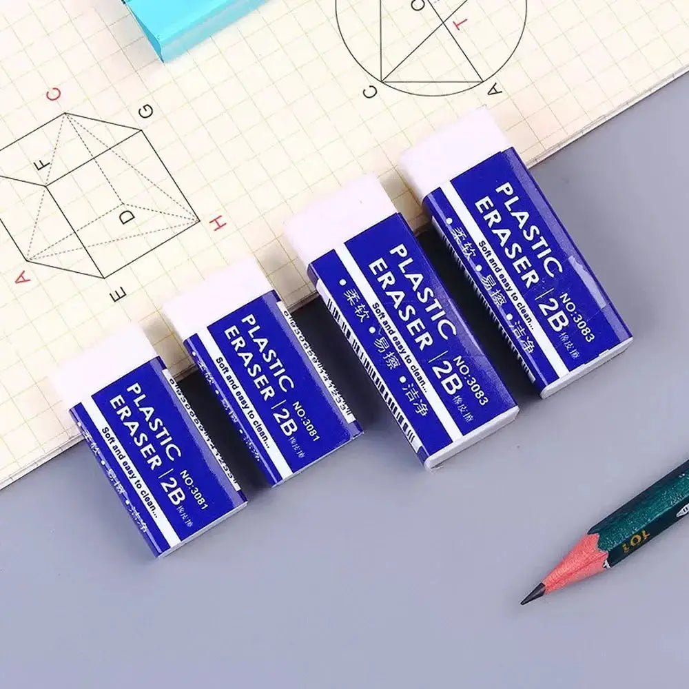 Plastic erasers 2B, five blue-wrapped erasers for school, office and sketch use