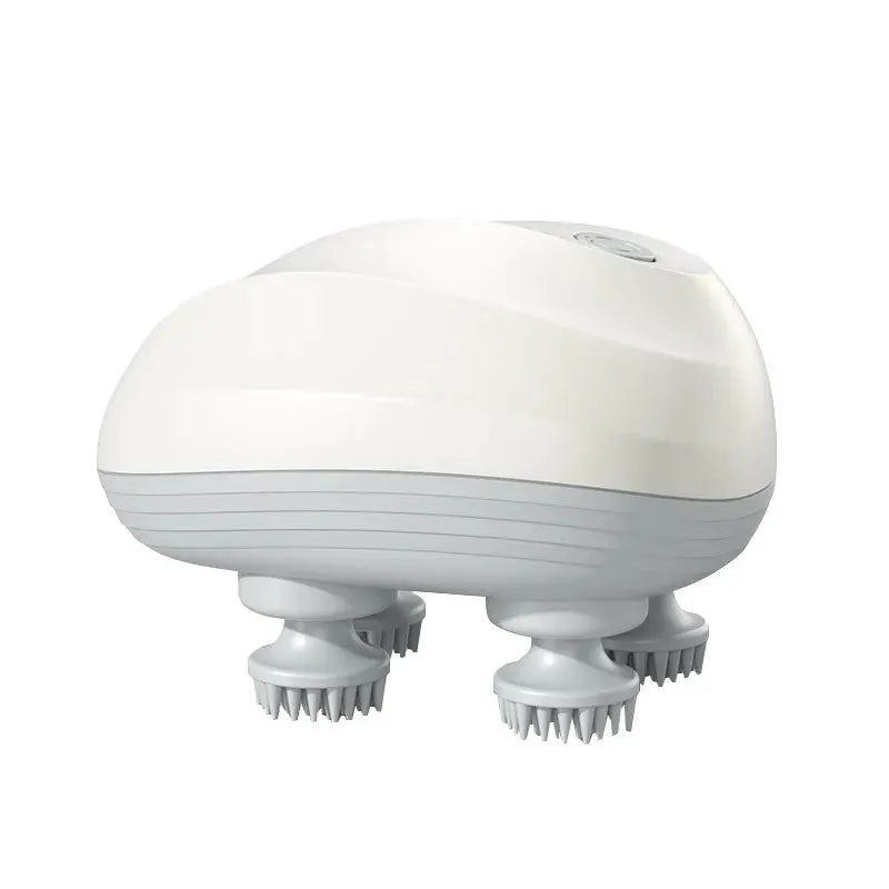 Simples Market white four-head scalp massager with washable heads; portable electric massager