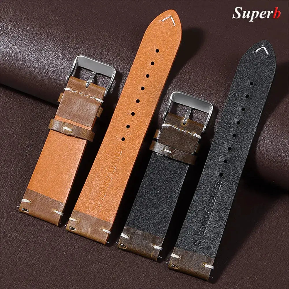 TimelyCraft Vintage Oil Wax Leather Watchband Universal Fit For Omega Seiko Rolex Galaxy Huawei