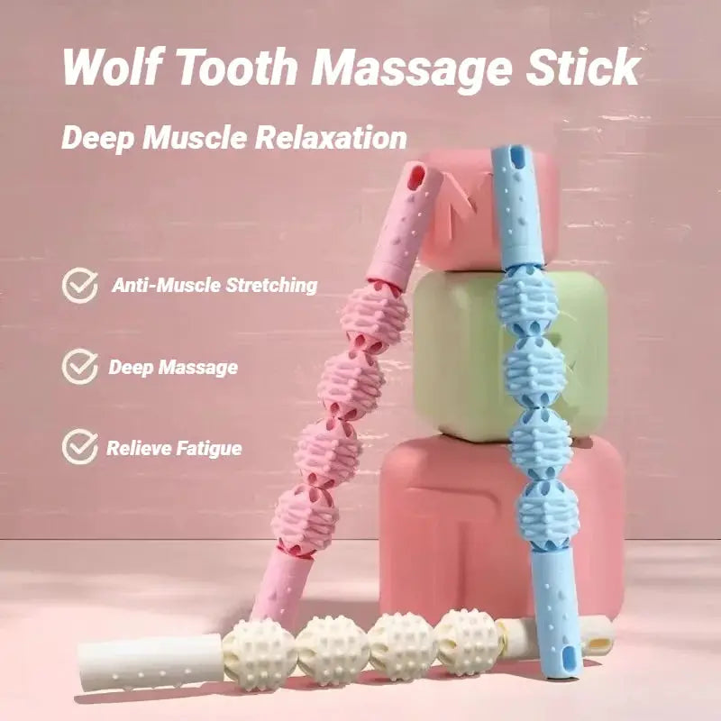 4 Ball Roller Muscle Massage Stick Wolf Tooth Fascia Tool For Calves Thighs Quadriceps Arms Forearms Recovery Fitness