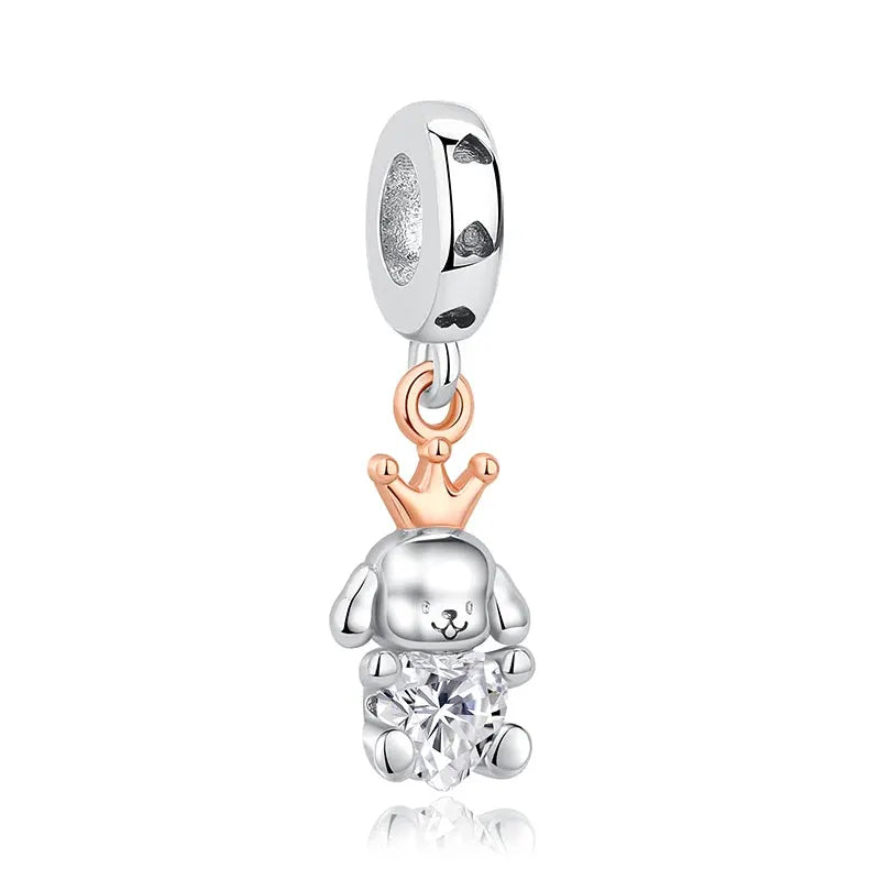 925 Sterling Silver Paw Print Charm Beads for Dogs and Cats Jewelry Pendant Fit for Bracelets Necklaces DIY Projects