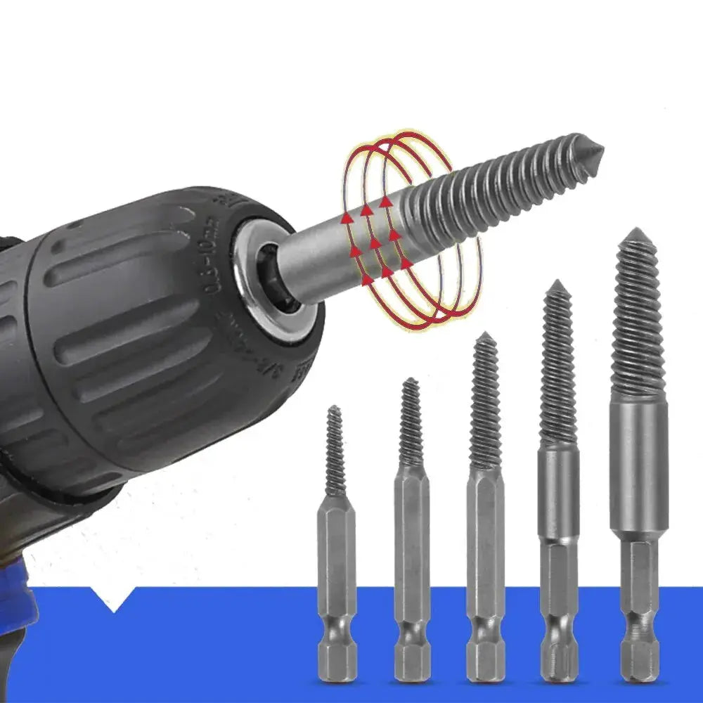 5 Piece Hexagonal Handle Screw Extractor Set For Broken Stripped And Rusted Screws Power Tool Compatible