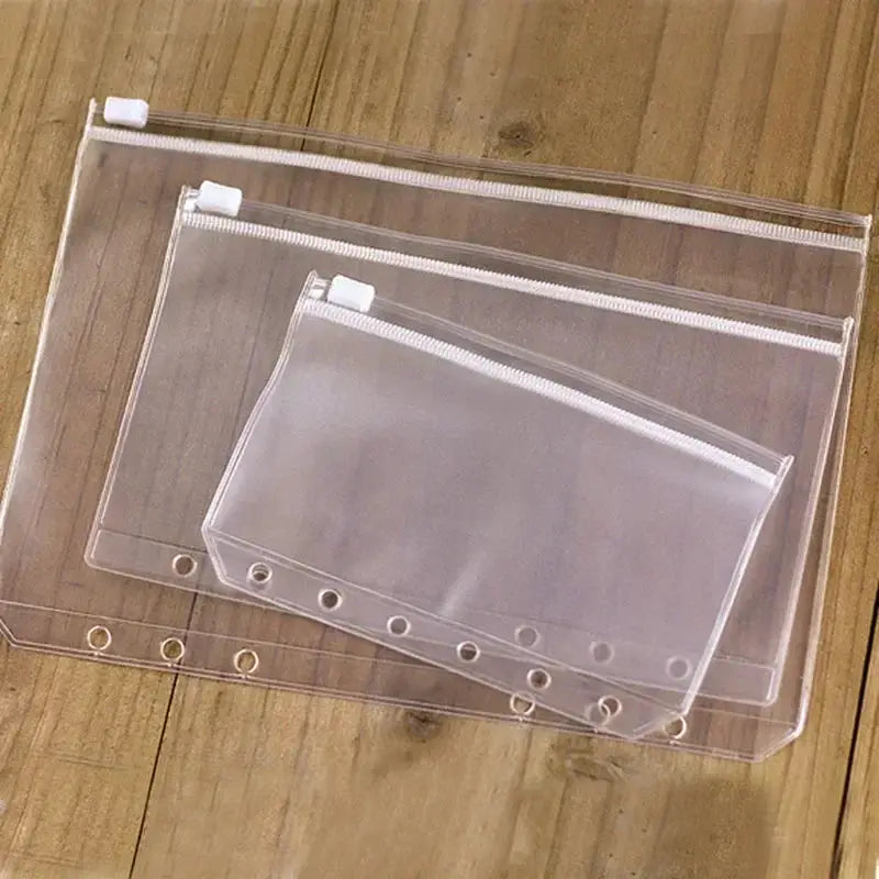 Simples Market 10Pcs clear PVC binder zipper pockets in A5–A7 sizes for 6-ring notebooks