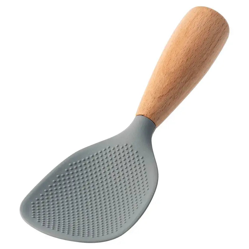 Wooden Handle Silicone Rice Spoon For Rice Cooker Heat Resistant Nonstick Kitchen Utensil