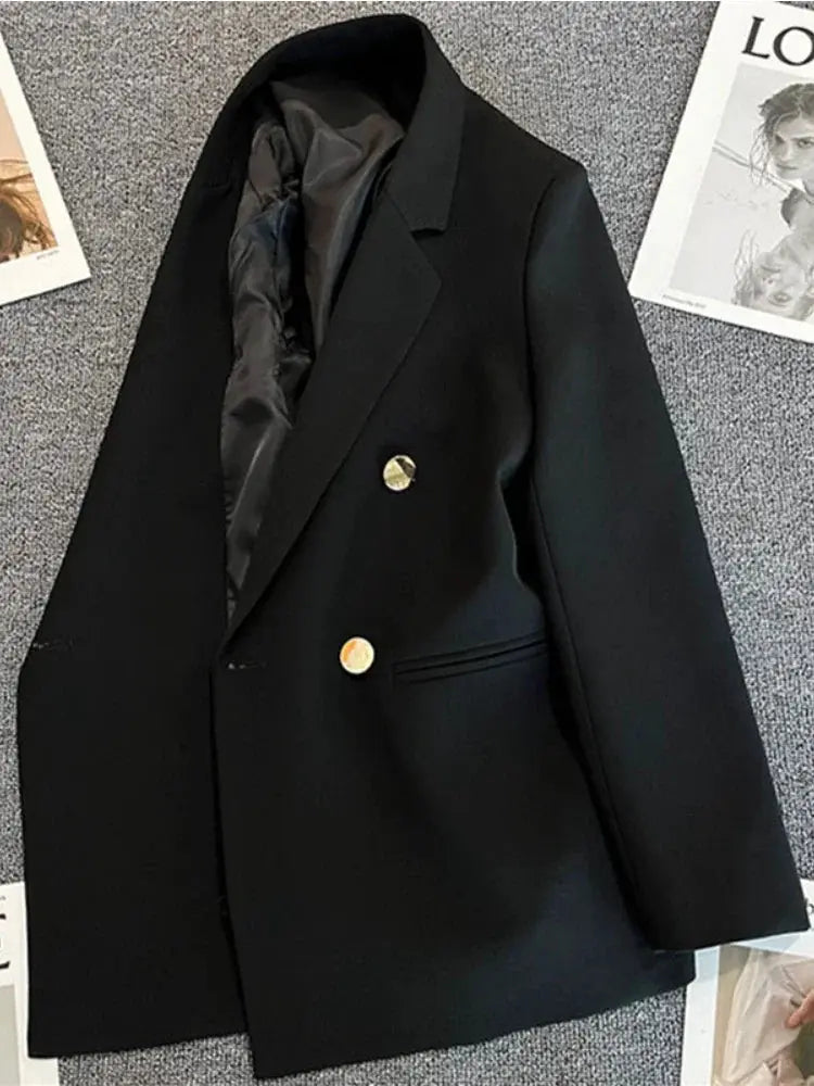 PrestigeLine Women Suit Blazer Elegant Coat For 2025 Spring And Autumn Korean Luxury Double Breasted Jacket Office Ready