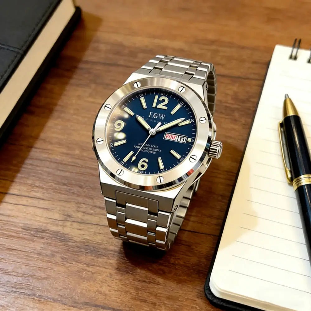 Carnival IW High-End Series men's stainless steel watch with blue dial, sapphire crystal, 50m water resistance