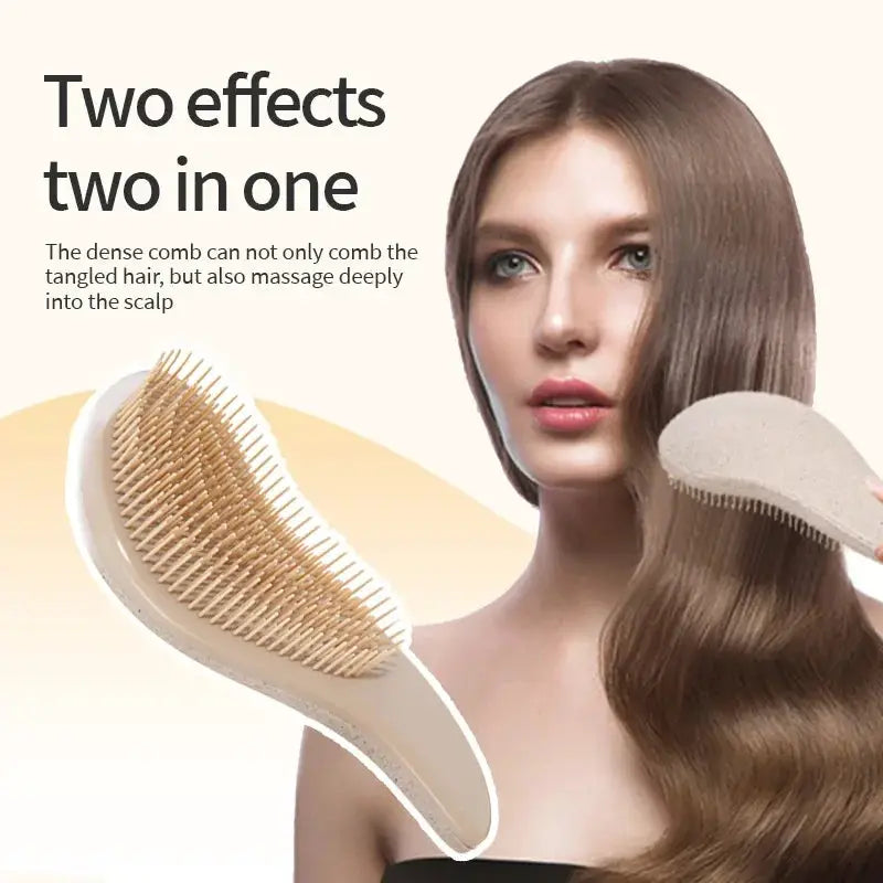 Magic Detangling Hairbrush by Simples Market; wheat straw bristles and anti-static scalp massage comb (two-piece set)