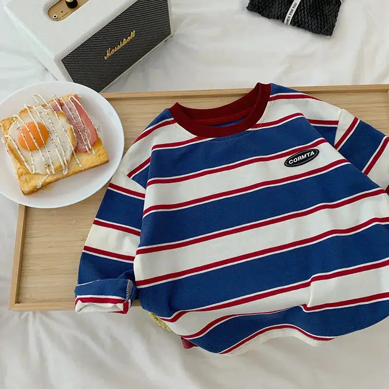 Facejoyous Autumn Kids Clothing for Girls and Boys Striped Cotton Long Sleeve T Shirt Hoodie Top Ages 4 To 6Y