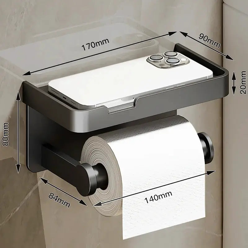 Simples Market aluminum alloy wall-mounted toilet paper holder with shelf and phone stand